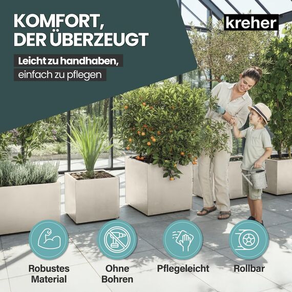 Kreher XL Pflanzkasten Millennium in verschiedenen Formaten und Farben. Tolle Naturstein Optik in Braun, Beige, Anthrazit oder Grau! Aus robustem Kunststoff! (100 Liter (rechteckig) Beige)