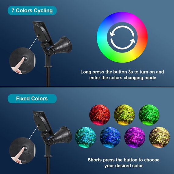 T-SUNUS Solarstrahler Garten Mehrfarbig, Solarstrahler für Außen RGB, Solar Gartenleuchte Garten Farbig, IP65 Wasserdicht mit 7 Farbwechsel für Baum Terrasse Gartenweg Rasen 4 Stücke