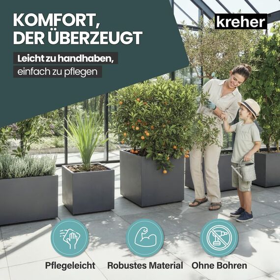 Kreher XL Pflanzkasten Millennium in verschiedenen Formaten und Farben. Tolle Naturstein Optik in Braun, Beige, Anthrazit oder Grau! Aus robustem Kunststoff! (23 Liter (rechteckig) Anthrazit)