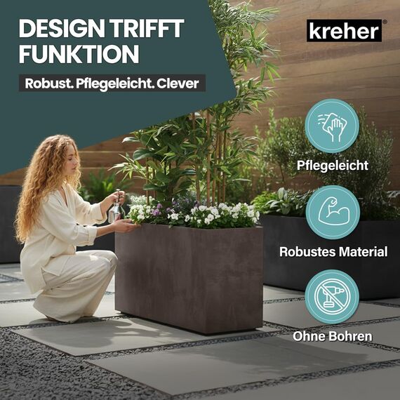 Kreher XL Pflanzkasten Millennium in verschiedenen Formaten und Farben. Tolle Naturstein Optik in Braun, Beige, Anthrazit oder Grau! Aus robustem Kunststoff! (XL Raumteiler (rechteckig) in Braun)