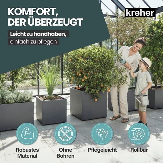 Kreher XL Pflanzkasten Millennium in verschiedenen Formaten und Farben. Tolle Naturstein Optik in Braun, Beige, Anthrazit oder Grau! Aus robustem Kunststoff! (80 Liter Anthrazit)