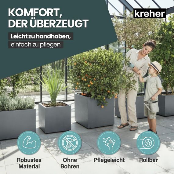 Kreher XL Pflanzkasten Millennium in verschiedenen Formaten und Farben. Tolle Naturstein Optik in Braun, Beige, Anthrazit oder Grau! Aus robustem Kunststoff! (XL Raumteiler (rechteckig) in Grau)