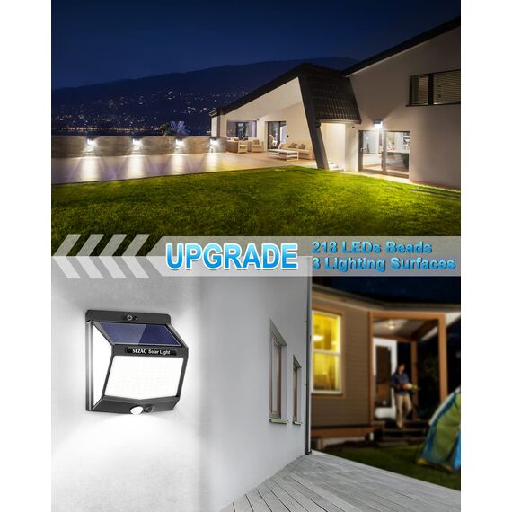 Solarlampen für Außen mit Bewegungsmelder,Solarleuchten für Außen 218LED Solar Aussenleuchte, 3 Modi Solar Wandleuchte Aussen IP65, Solarlicht Solarlampe für Garten, Stufen, Garage(6 Stück)