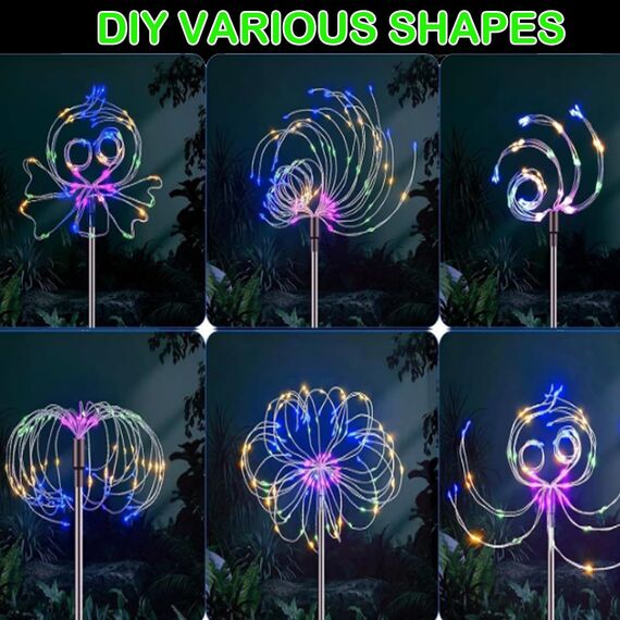 eaaerr Solarleuchten Garten Deko, 2 Stück 120LED Solar Feuerwerk Licht 40 Kupferdrähte DIY Wasserdicht Gartenstecker Solarlampen für Außen, Balkonkasten, Wege Deko (Mehrfarbig)