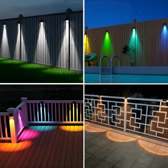 Anmossi Solarlampen für Außen Garten,6 Stück Wasserdichte Solarleuchten Garten Dekoration,Kaltweiß/Neutrallicht/Warmweiß/RGB,10 Modus Solarzaunleuchten für Terrasse,Stufen und Treppen