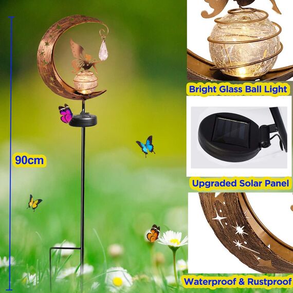 Mond Solarlampen für Außen Garten Deko Solar Gartenleuchten Terassendeko Gartendeko für Draußen Wetterfest Solarleuchten Wegeleuchte mit Blumenfee, Terrasse Rasen