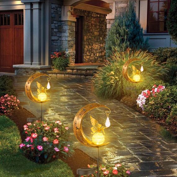 Mond Solarlampen für Außen Garten Deko Solar Gartenleuchten Terassendeko Gartendeko für Draußen Wetterfest Solarleuchten Wegeleuchte mit Blumenfee, Terrasse Rasen