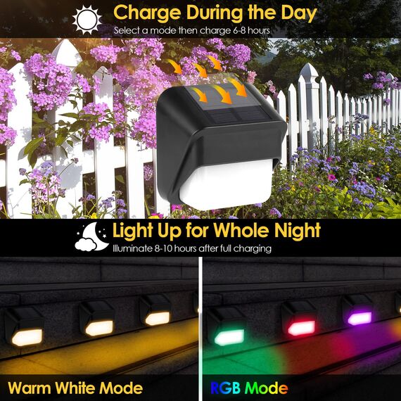 ZWOOS 4er-Set Solarlampen für Außen Garten, Warmweiß/RGB Farbwechselnde, Solar Wandleuchte Aussen LED für Terrasse, Zaun, Stufen und Treppen