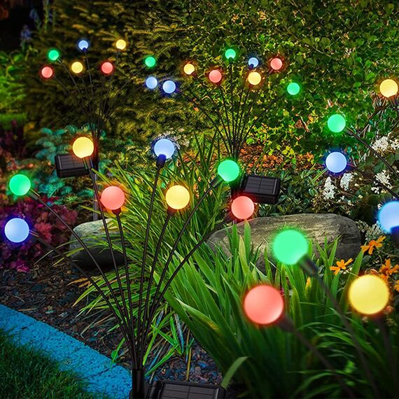 ZWOOS 4er-Pack Solarlampen für Außenbereich und Garten - 10 LED Glühwürmchen Solarleuchten für Balkon und Garten, IP65 Wasserdicht, warmweißes Licht, (RGB)