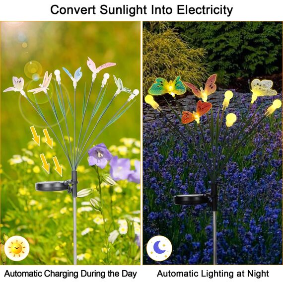 Solarlampen für Außen Garten, 2 Stück 8LEDs Solar Schmetterling, Wasserdicht 2 Modes Solarlampen Swaying Schmetterling Garten Lichter für Büsche, Rasen, Terrasse, Outdoor Frühlingsdeko Draußen