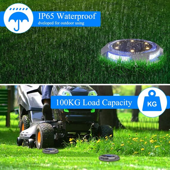 Ansody Solar Bodenleuchten Aussen 8 Stück, 6+4 LEDs Solarlampen für Außen Gartenleuchte mit Upgrade Solarpanel IP65 Wasserdich Led Solarleuchten Garten für Rasen/Auffahrt/Gehweg/Patio