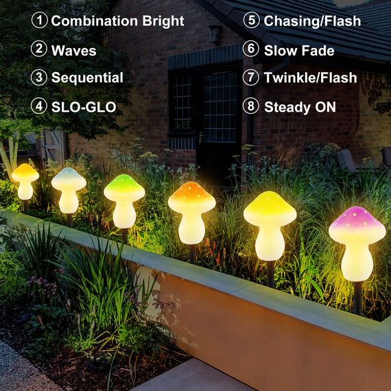 T-SUN 6 LED Solar Pilze Lichterkette Aussen Solarlampen für Außen Garten Pilz Lampe Gartendeko für Draußen IP65 Wasserdicht, 8 Lichtmodi für Gärten, Innenhöfe, Rasenflächen, Terrassen Warmweiß