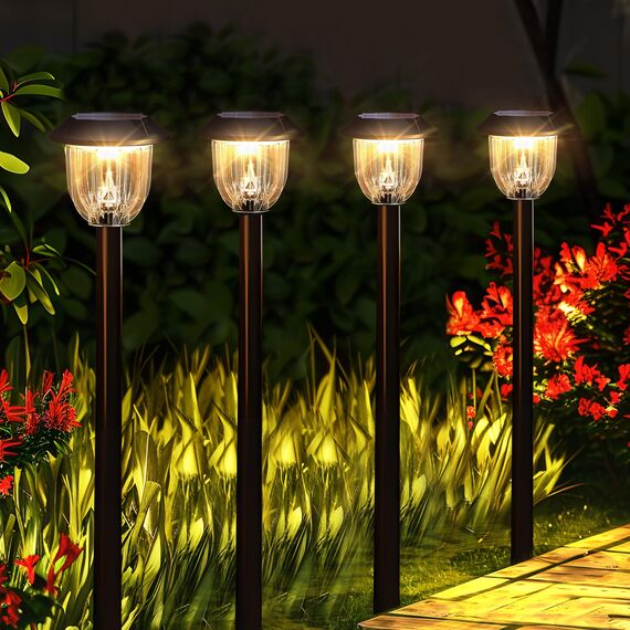 YooShine Solarlampen für Außen Garten :Solarleuchten für den Außen, Wasserdicht Gartenbeleuchtung, Auto Ein/Aus Solarlampen garten,deko Garten,Hof,Garage, Einfahrt,Terrassen,Rasen,Warmweiß,4 Stück