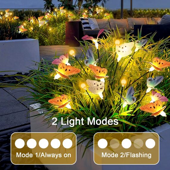 Solarlampen für Außen Garten, 2 Stück 8LEDs Solar Schmetterling, Wasserdicht 2 Modes Solarlampen Swaying Schmetterling Garten Lichter für Büsche, Rasen, Terrasse, Outdoor Frühlingsdeko Draußen