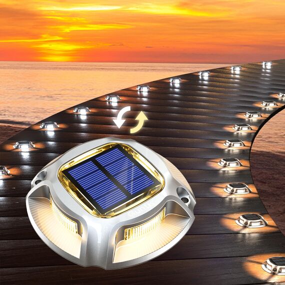 Quntis IP68 Solar Bodenleuchten Außen 4Pack Aluminium Solar Deck lights Outdoor Waemweiß/Kaltweiß, 20 Tonnen belastbar, Wasserdichte Solarlampen Solarleuchten Bodenstrahler für Garten Weg Garage Hof