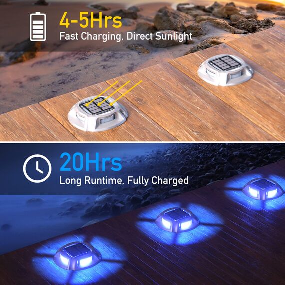 Quntis Solar Bodenleuchten Außen, 8Pack Solar Deck lights Outdoor Blau/Weiß, IP68 Solarlampen für Außen, Bodenstrahler Wegeleuchten Außen, Solarleuchten Solarlicht Deck Weg Straße Garten Garage Hof