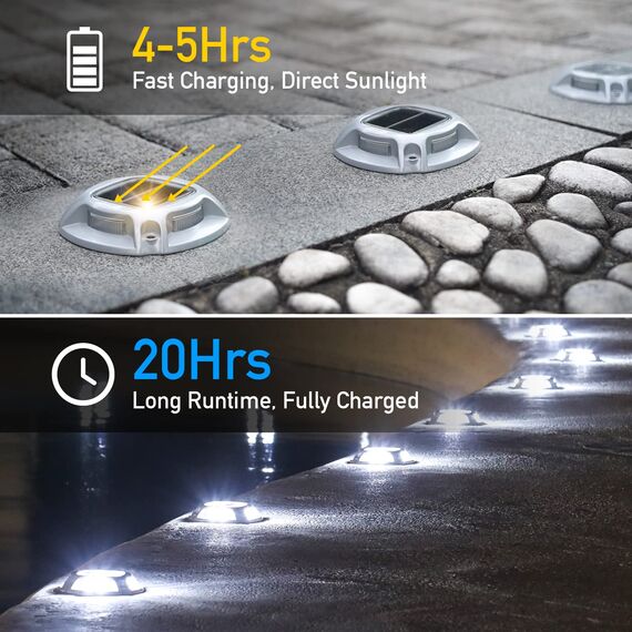 Quntis IP68 Solar Bodenleuchten Außen 4Pack Aluminium Solar Deck lights Outdoor Blau/Weiß, 20 Tonnen belastbar, Wasserdichte Solarlampen Solarleuchten Bodenstrahler für Garten Weg Deck Garage Hof