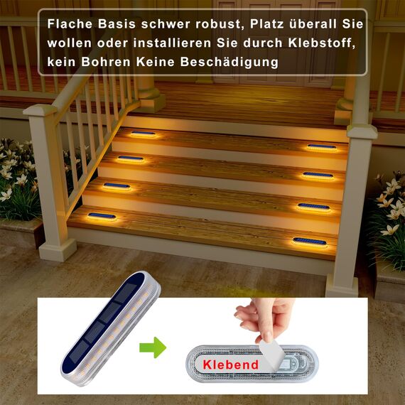 DetarZinLED Solar Bodenleuchten, 6stk Solarlampen für Außen, LED Solarlampen Gartene Wegeleuchten mit Auto ON/OFF Lichtsensor für Treppen, Zäune, Gärten, Innenhöfe, Auffahrt,Deck