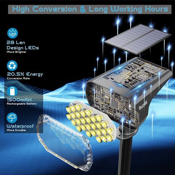 Quntis 2 Stück Solarstrahler für Außen, IP65 Wasserdichte Solarlampen für Außen, Solarleuchten Garten, 2 in 1 Solarspots, Gartenstrahler Gartenbeleuchtung Wandleuchte für Balkon Terrasse Gehweg Haus