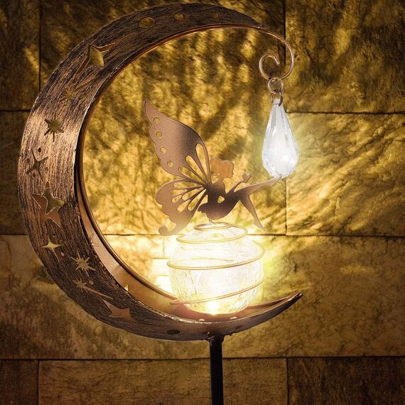 Mond Solarlampen für Außen Garten Deko Solar Gartenleuchten Terassendeko Gartendeko für Draußen Wetterfest Solarleuchten Wegeleuchte mit Blumenfee, Terrasse Rasen