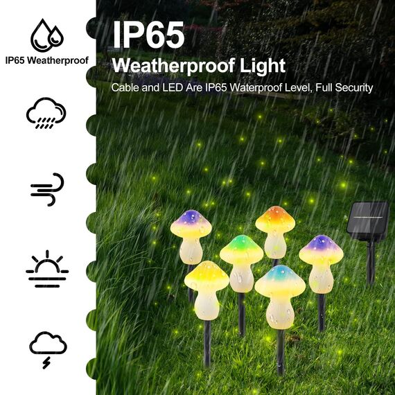T-SUN 6 LED Solar Pilze Lichterkette Aussen Solarlampen für Außen Garten Pilz Lampe Gartendeko für Draußen IP65 Wasserdicht, 8 Lichtmodi für Gärten, Innenhöfe, Rasenflächen, Terrassen Warmweiß