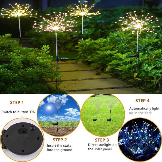 eaaerr Solarleuchten Garten Deko, 2 Stück 120LED Solar Feuerwerk Licht 40 Kupferdrähte DIY Wasserdicht Gartenstecker Solarlampen für Außen, Balkonkasten, Wege Deko (Mehrfarbig)