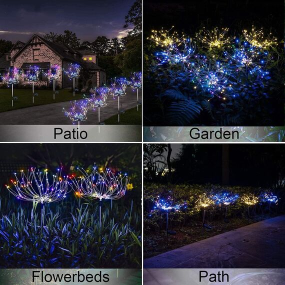 eaaerr Solarleuchten Garten Deko, 2 Stück 120LED Solar Feuerwerk Licht 40 Kupferdrähte DIY Wasserdicht Gartenstecker Solarlampen für Außen, Balkonkasten, Wege Deko (Mehrfarbig)