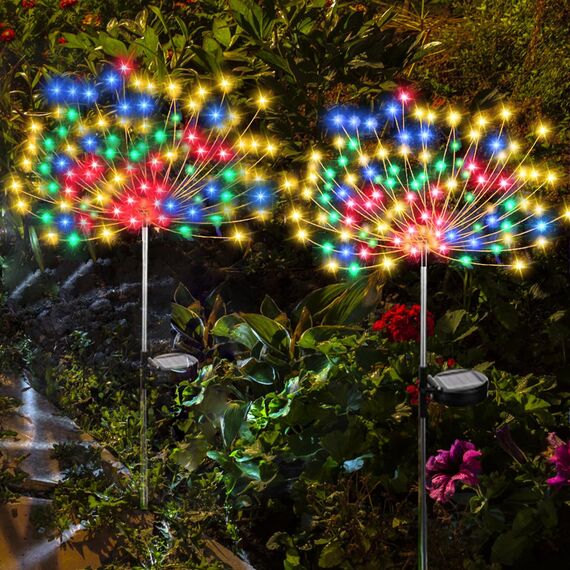 eaaerr Solarleuchten Garten Deko, 2 Stück 120LED Solar Feuerwerk Licht 40 Kupferdrähte DIY Wasserdicht Gartenstecker Solarlampen für Außen, Balkonkasten, Wege Deko (Mehrfarbig)