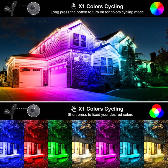 T-SUNUS Solarlampen für Außen RGB, Solarstrahler für Außen Mehrfarbig 7 LED, Gartenstrahler Solar Farbig mit 7 Farbwechsel, IP65 Wasserdicht für Baum Hof Weg Garten