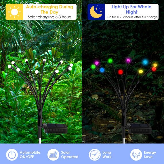 ZWOOS 4er-Pack Solarlampen für Außenbereich und Garten - 10 LED Glühwürmchen Solarleuchten für Balkon und Garten, IP65 Wasserdicht, warmweißes Licht, (RGB)