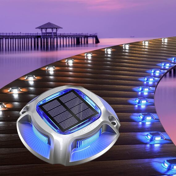 Quntis Solar Bodenleuchten Außen, 8Pack Solar Deck lights Outdoor Blau/Weiß, IP68 Solarlampen für Außen, Bodenstrahler Wegeleuchten Außen, Solarleuchten Solarlicht Deck Weg Straße Garten Garage Hof