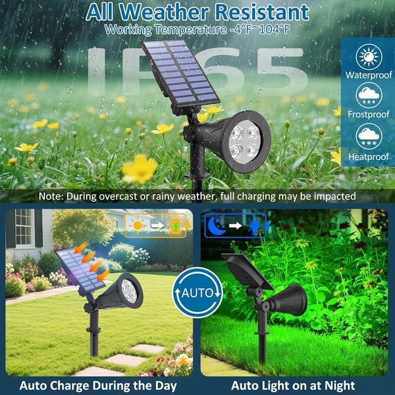 T-SUNUS Gartenstrahler Solar, 4 LED Solarstrahler für Außen mit 2 Helligkeitsmodi, Auto ON/OFF, IP65 Wasserdicht Solarlampen Gartenleuchte für Baum Yard Patio Hof Garten Grün 4 Stück