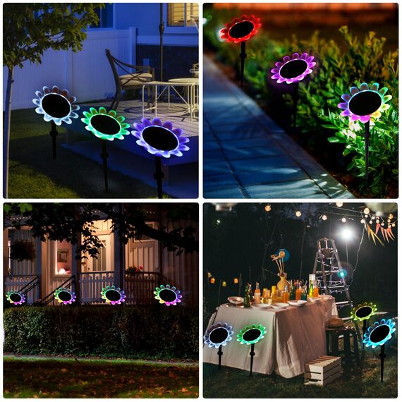 AGM Gartenleuchten LED Solar 2er, Solarlampen für Außen Garten Deko IP68 Wasserdicht Solarlampe Blume 8 Beleuchtungsmodus mit Fernbedienung Balkon Wege Garten Dekoration
