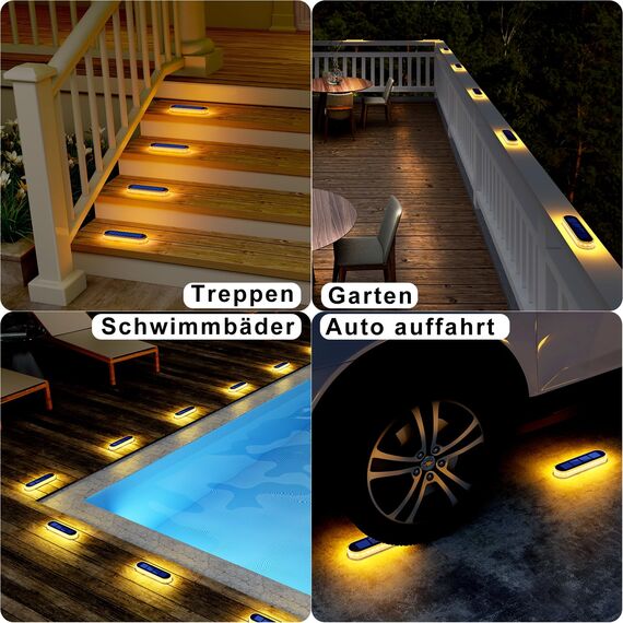 DetarZinLED Solar Bodenleuchten, 6stk Solarlampen für Außen, LED Solarlampen Gartene Wegeleuchten mit Auto ON/OFF Lichtsensor für Treppen, Zäune, Gärten, Innenhöfe, Auffahrt,Deck