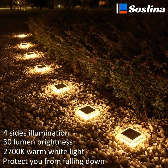 Soslina Solar Bodenleuchten Aussen, Solarlampen für Außen, Solarleuchten Garten Wasserdicht, LED Wegeleuchten Auto ON/OFF, Solar Gartenleuchten für Außen Garten Rasen Terrasse Hof, Warmweiß 4 Stück
