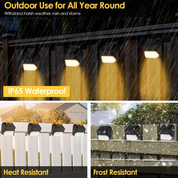 ZWOOS 4er-Set Solarlampen für Außen Garten, Warmweiß/RGB Farbwechselnde, Solar Wandleuchte Aussen LED für Terrasse, Zaun, Stufen und Treppen