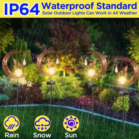 Mond Solarlampen für Außen Garten Deko Solar Gartenleuchten Terassendeko Gartendeko für Draußen Wetterfest Solarleuchten Wegeleuchte mit Blumenfee, Terrasse Rasen