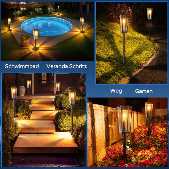 JSOT Solarlampen für Außen, 12 LED Solarleuchte Garten Solarleuchten [Kaltweiß und Warmweiß Licht] 2 Beleuchtungsmodi Wegeleuchten Aussen Wasserdichte Landschaft Lichter Led Gartenleuchten - 4 Stück