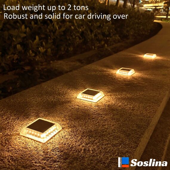 Soslina Solar Bodenleuchten Aussen, Solarlampen für Außen, Solarleuchten Garten Wasserdicht, LED Wegeleuchten Auto ON/OFF, Solar Gartenleuchten für Außen Garten Rasen Terrasse Hof, Warmweiß 4 Stück