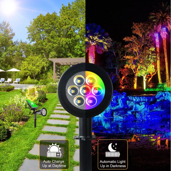 T-SUNUS Solarlampen für Außen RGB, Solarstrahler für Außen Mehrfarbig 7 LED, Gartenstrahler Solar Farbig mit 7 Farbwechsel, IP65 Wasserdicht für Baum Hof Weg Garten