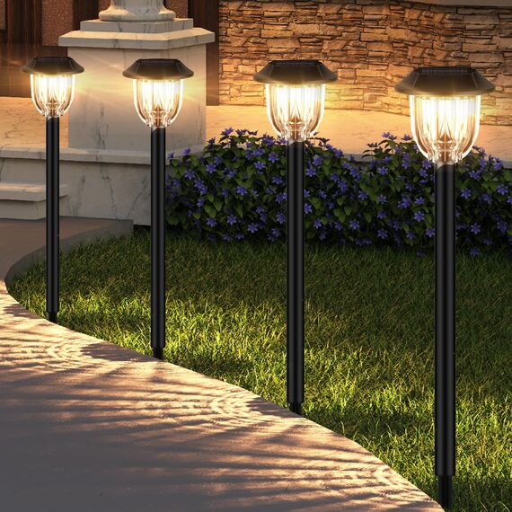 YooShine Solarlampen für Außen Garten :Solarleuchten für den Außen, Wasserdicht Gartenbeleuchtung, Auto Ein/Aus Solarlampen garten,deko Garten,Hof,Garage, Einfahrt,Terrassen,Rasen,Warmweiß,4 Stück