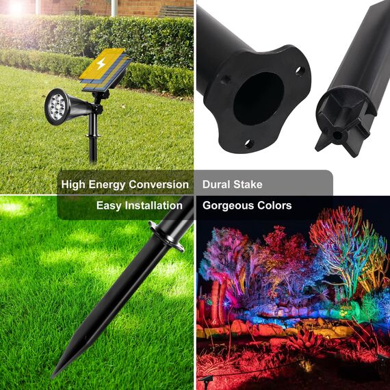 T-SUNUS Solarlampen für Außen RGB, Solarstrahler für Außen Mehrfarbig 7 LED, Gartenstrahler Solar Farbig mit 7 Farbwechsel, IP65 Wasserdicht für Baum Hof Weg Garten