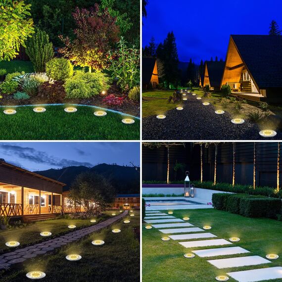 LYHOPE Solar Bodenleuchten Aussen, 12 Stück 12 LEDs Solarleuchte für Garten Warmweiß, LED Solar Gartenleuchte Wasserdicht Solarlampen für Außen Rasen Auffahrt Gehweg Patio