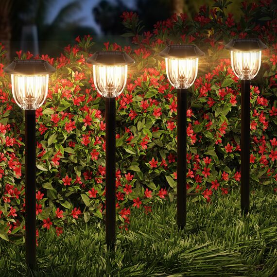 YooShine Solarlampen für Außen Garten :Solarleuchten für den Außen, Wasserdicht Gartenbeleuchtung, Auto Ein/Aus Solarlampen garten,deko Garten,Hof,Garage, Einfahrt,Terrassen,Rasen,Warmweiß,4 Stück