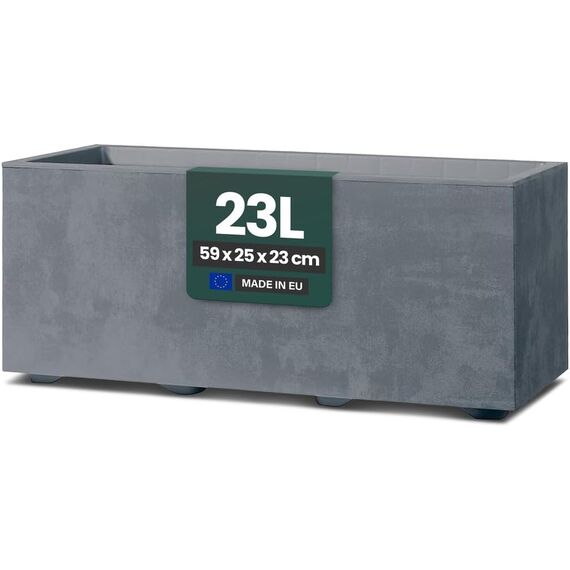 Kreher XL Pflanzkasten Millennium in verschiedenen Formaten und Farben. Tolle Naturstein Optik in Braun, Beige, Anthrazit oder Grau! Aus robustem Kunststoff! (23 Liter (rechteckig) Grau)