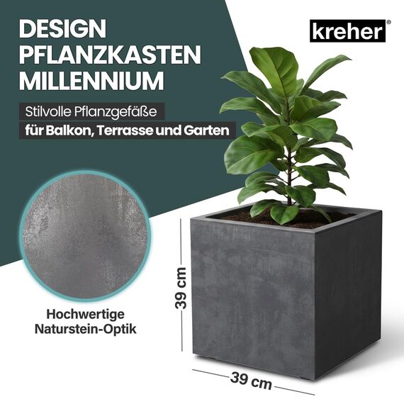 Kreher XL Pflanzkasten Millennium in verschiedenen Formaten und Farben. Tolle Naturstein Optik in Braun, Beige, Anthrazit oder Grau! Aus robustem Kunststoff! (40 Liter Anthrazit)