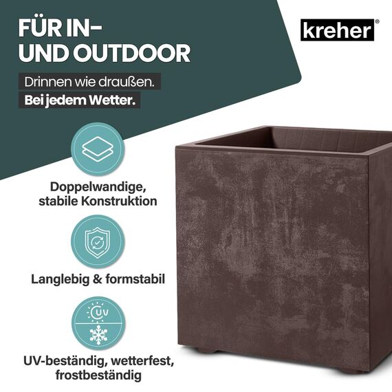 Kreher XL Pflanzkasten Millennium in verschiedenen Formaten und Farben. Tolle Naturstein Optik in Braun, Beige, Anthrazit oder Grau! Aus robustem Kunststoff! (40 Liter Braun)
