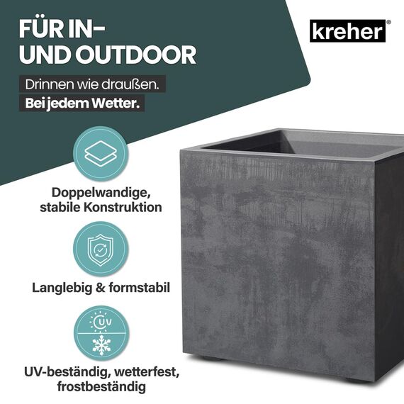 Kreher XL Pflanzkasten Millennium in verschiedenen Formaten und Farben. Tolle Naturstein Optik in Braun, Beige, Anthrazit oder Grau! Aus robustem Kunststoff! (40 Liter Anthrazit)