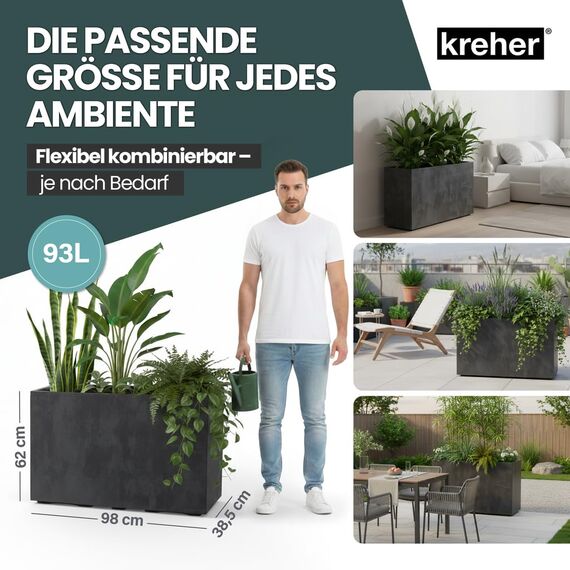 Kreher XL Pflanzkasten Millennium in verschiedenen Formaten und Farben. Tolle Naturstein Optik in Braun, Beige, Anthrazit oder Grau! Aus robustem Kunststoff! (XL Raumteiler (rechteckig) in Anthrazit)