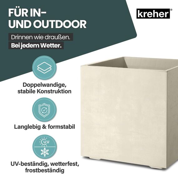 Kreher XL Pflanzkasten Millennium in verschiedenen Formaten und Farben. Tolle Naturstein Optik in Braun, Beige, Anthrazit oder Grau! Aus robustem Kunststoff! (40 Liter Beige)